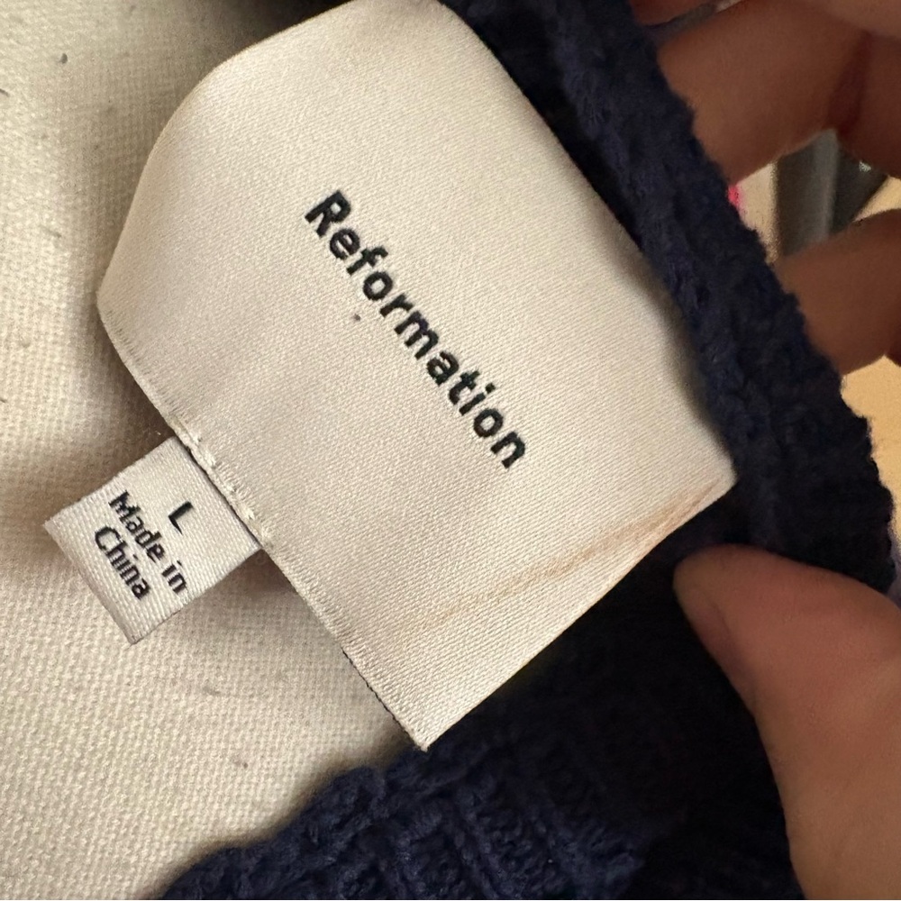 REFORMATION Catalina Cotton‎ Mini Dress In Navy Blue Knit Sleeveless Mini Size L - Picture 6 of 10